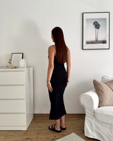 Maxikleid Strick mit Spaghettiträgern Schwarz