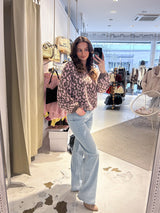 Oversized Strickpullover mit Leomuster Hellbraun/Rosa