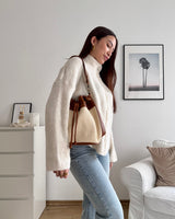 Leder-Bast-Shopper Braun