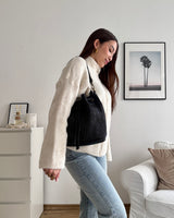 Leder-Bast-Shopper Schwarz