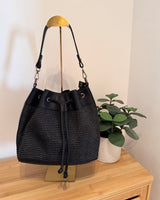 Leder-Bast-Shopper Schwarz