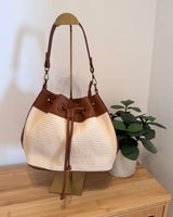 Leder-Bast-Shopper Braun