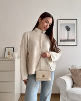 Clutch Bag mit Holzverschluss Beige
