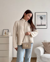 Clutch Bag mit Holzverschluss Taupe