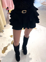 Hosenrock mit Gürtel und Rüschen Schwarz