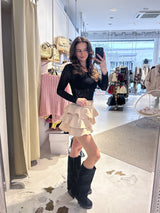 Hosenrock mit Gürtel und Rüschen Beige