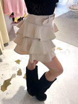 Hosenrock mit Gürtel und Rüschen Beige