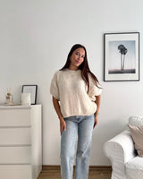 Kurzarm Oversized Strickpullover Beige
