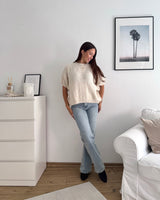 Kurzarm Oversized Strickpullover Beige