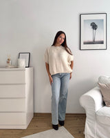 Kurzarm Oversized Strickpullover Beige