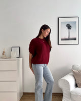 Kurzarm Oversized Strickpullover Weinrot