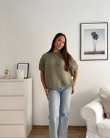Kurzarm Oversized Strickpullover Olive