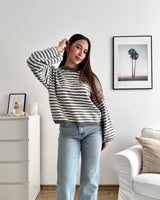 Strickpullover gestreift Grau