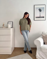 Kurzarm Oversized Strickpullover Olive