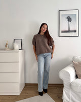 Kurzarm Oversized Strickpullover Hellbraun
