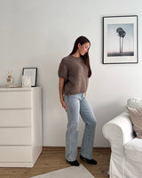 Kurzarm Oversized Strickpullover Hellbraun