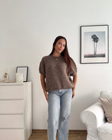 Kurzarm Oversized Strickpullover Hellbraun
