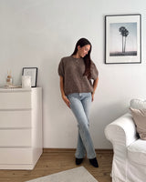 Kurzarm Oversized Strickpullover Hellbraun