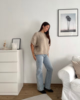 Kurzarm Oversized Strickpullover Taupe