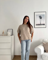 Kurzarm Oversized Strickpullover Taupe
