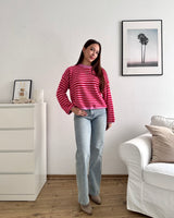 Strickpullover gestreift Pink/Rot