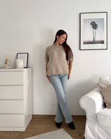 Kurzarm Oversized Strickpullover Taupe