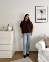 Kurzarm Oversized Strickpullover Braun
