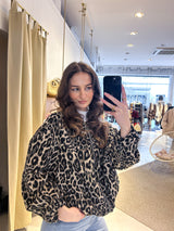 Oversized Bomberjacke mit Leomuster Beige