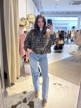 Oversized Bomberjacke mit Leomuster Beige