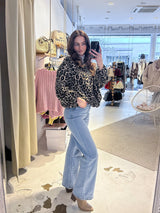 Oversized Bomberjacke mit Leomuster Beige