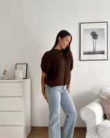 Kurzarm Oversized Strickpullover Braun