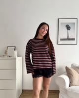 Longsleeve mit Doppelstreifen Braun/Rosa