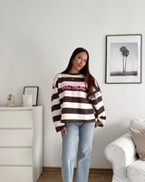 Longsleeve New York mit Streifen Braun/Weiß