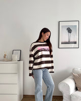 Longsleeve New York mit Streifen Braun/Weiß