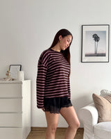 Longsleeve mit Doppelstreifen Braun/Rosa