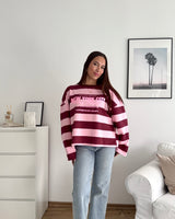 Longsleeve New York mit Streifen Weinrot/Rosa