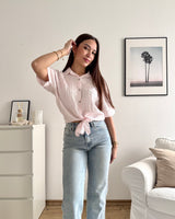 Cropped Bluse mit Muster Rosa