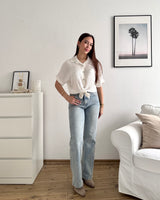 Cropped Bluse mit Muster Creme