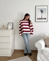 Longsleeve New York mit Streifen Weinrot/Weiß
