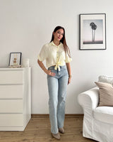 Cropped Bluse mit Muster Gelb
