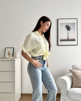 Cropped Bluse mit Muster Gelb