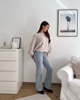 Ballon Strickpullover mit Streifen Beige/Taupe
