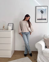 Ballon Strickpullover mit Streifen Beige/Taupe