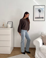 Ballon Strickpullover mit Streifen Braun/Hellbraun