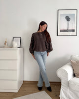 Ballon Strickpullover mit Streifen Braun/Hellbraun