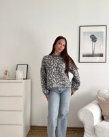 Oversized Strickpullover mit Leomuster Grau/Hellgrau