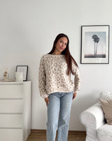 Oversized Strickpullover mit Leomuster Beige/Taupe