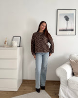 Oversized Strickpullover mit Leomuster Hellbraun/Braun