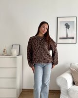 Oversized Strickpullover mit Leomuster Hellbraun/Braun