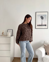 Oversized Strickpullover mit Leomuster Hellbraun/Braun